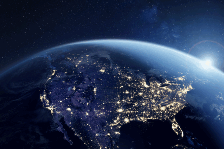 World image with America lit up