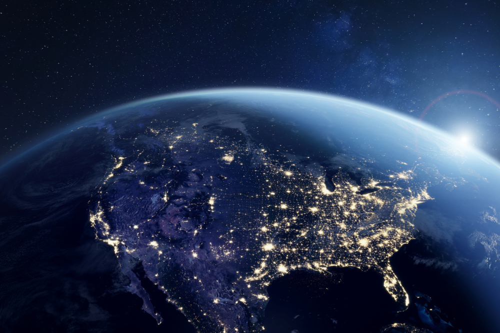 World image with America lit up