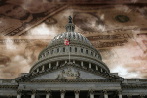 America's capital with dollars in the background